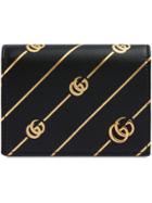 Gucci Leather Card Case With Double G Stripe - Black