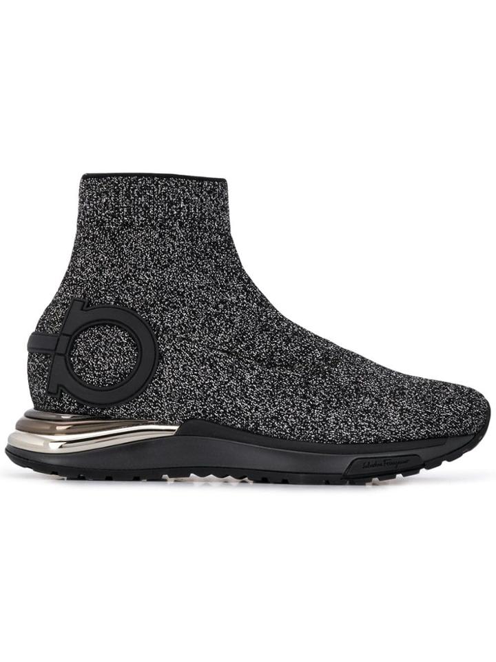 Salvatore Ferragamo Gancini Glitter Sneakers - Silver