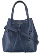 Tory Burch Double Straps Bucket Bag, Women's, Blue, Leather