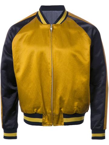 Factotum Contrast Stripe Bomber Jacket, Men's, Size: 46, Yellow/orange, Cotton/nylon