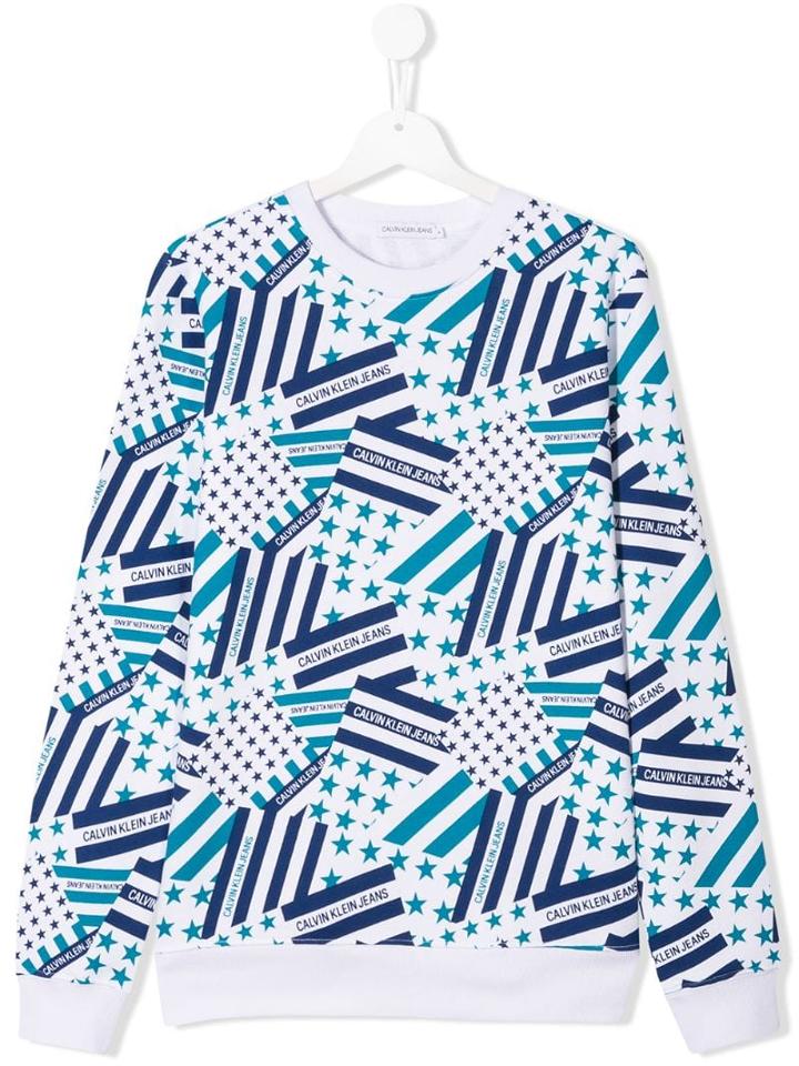 Calvin Klein Kids Teen Logo Flag Print Sweatshirt - White