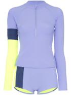 Flagpole Zip Up Top And Shorts Bikini Set - Purple