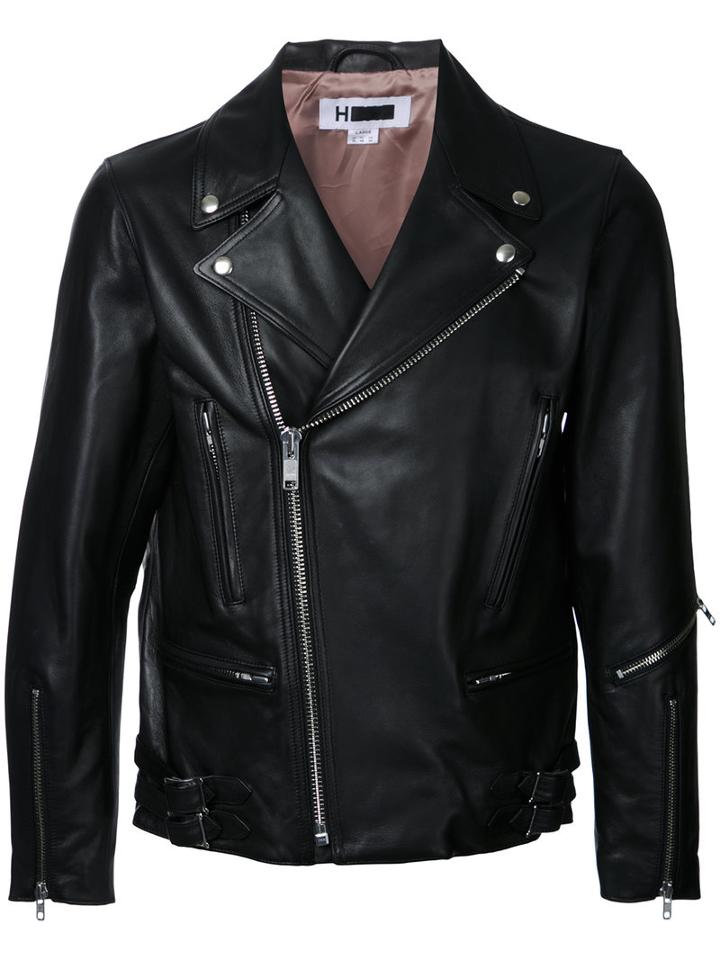 H Beauty & Youth Zip Up Biker Jacket, Men's, Size: Small, Black, Sheep Skin/shearling