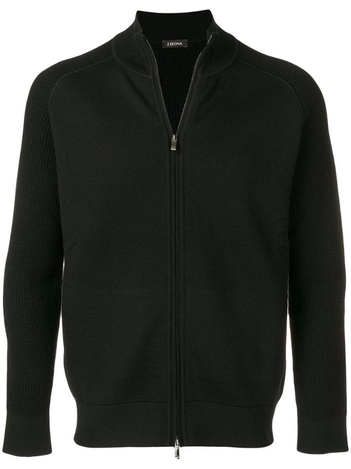 Z Zegna Zipped Knit Sweater - Black
