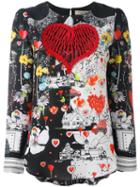Piccione. Piccione Heart Print Blouse, Women's, Size: 38, Black, Merino/virgin Wool