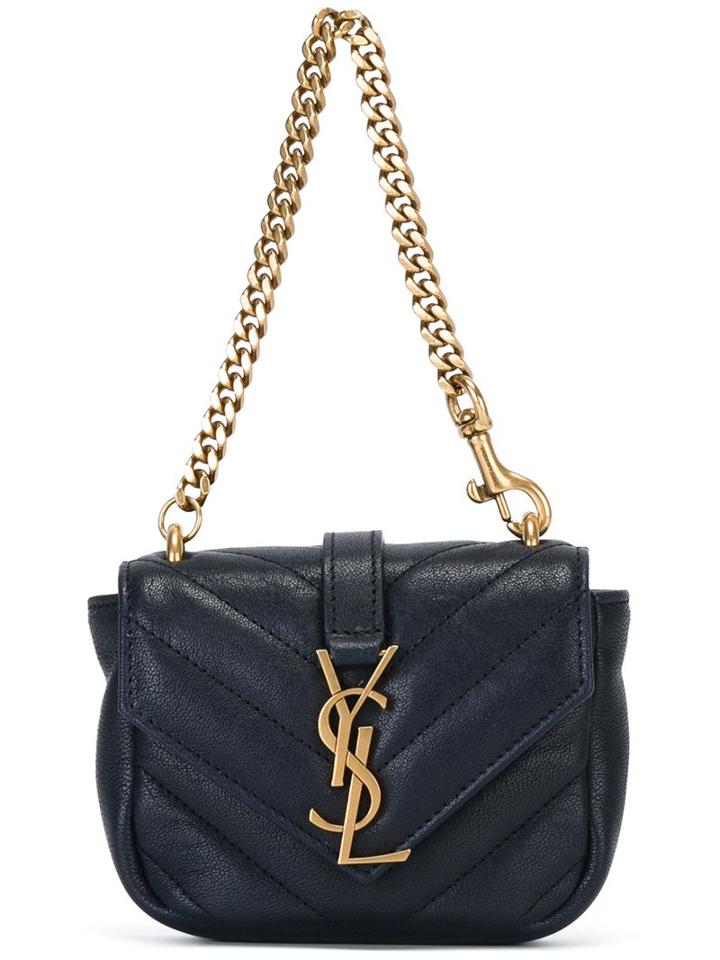 Saint Laurent Mini 'college' Bag, Women's, Blue, Sheep Skin/shearling