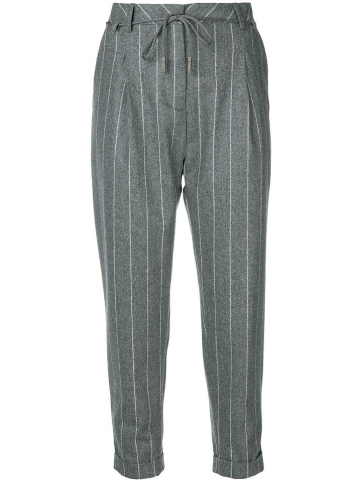 Eleventy Pinstripe Cropped Trousers - Grey