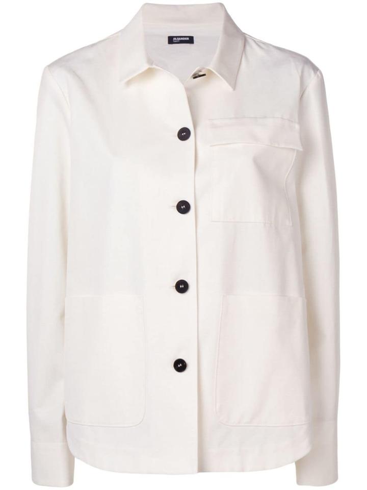 Jil Sander Navy Denim Overshirt Jacket - White