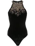 Josie Natori Peacock Beaded Bodysuit - Black