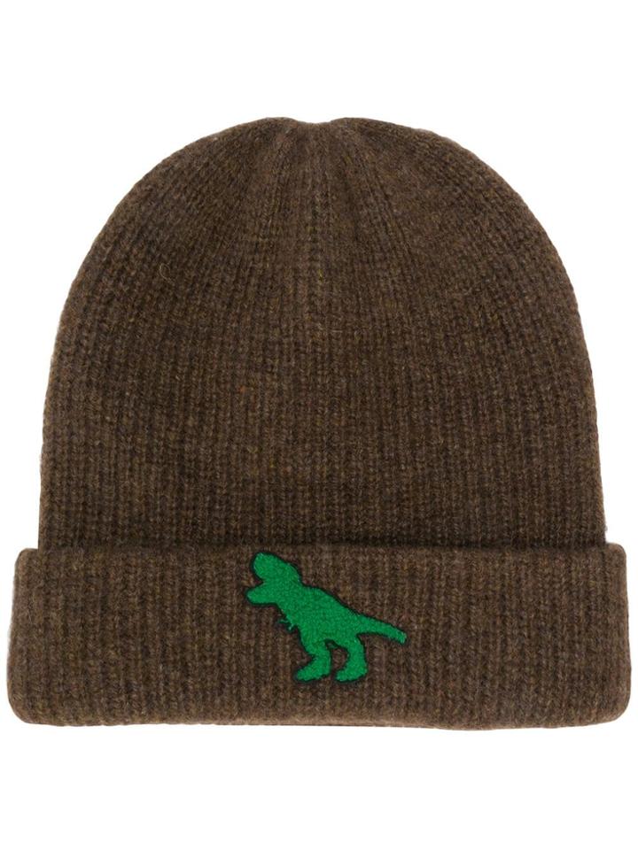 The Elder Statesman Dinosaur Embroidery Beanie - Brown