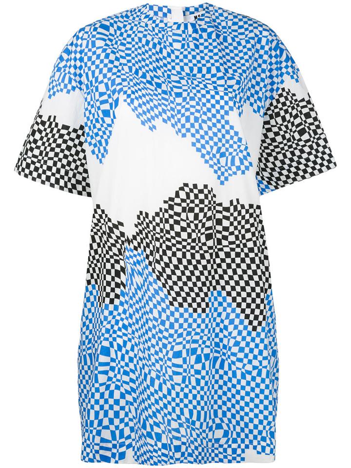 Msgm - Hypnotic Contrast Print T-shirt Dress - Women - Cotton - 40, Blue, Cotton