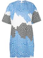 Msgm - Hypnotic Contrast Print T-shirt Dress - Women - Cotton - 40, Blue, Cotton