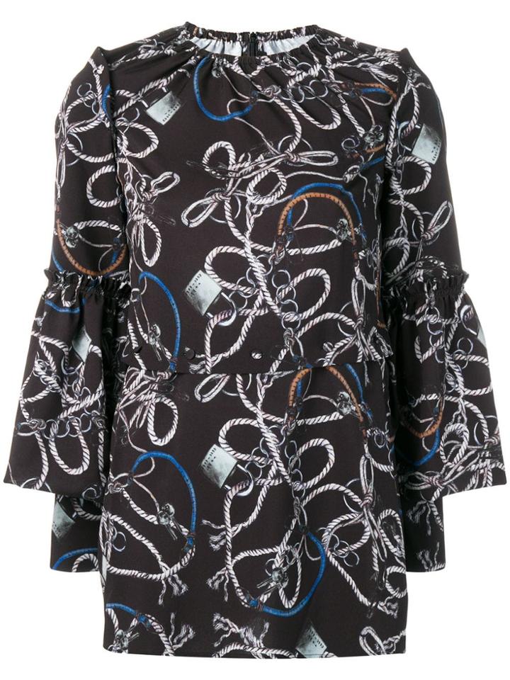 Rokh Chain Print Flared Blouse - Black
