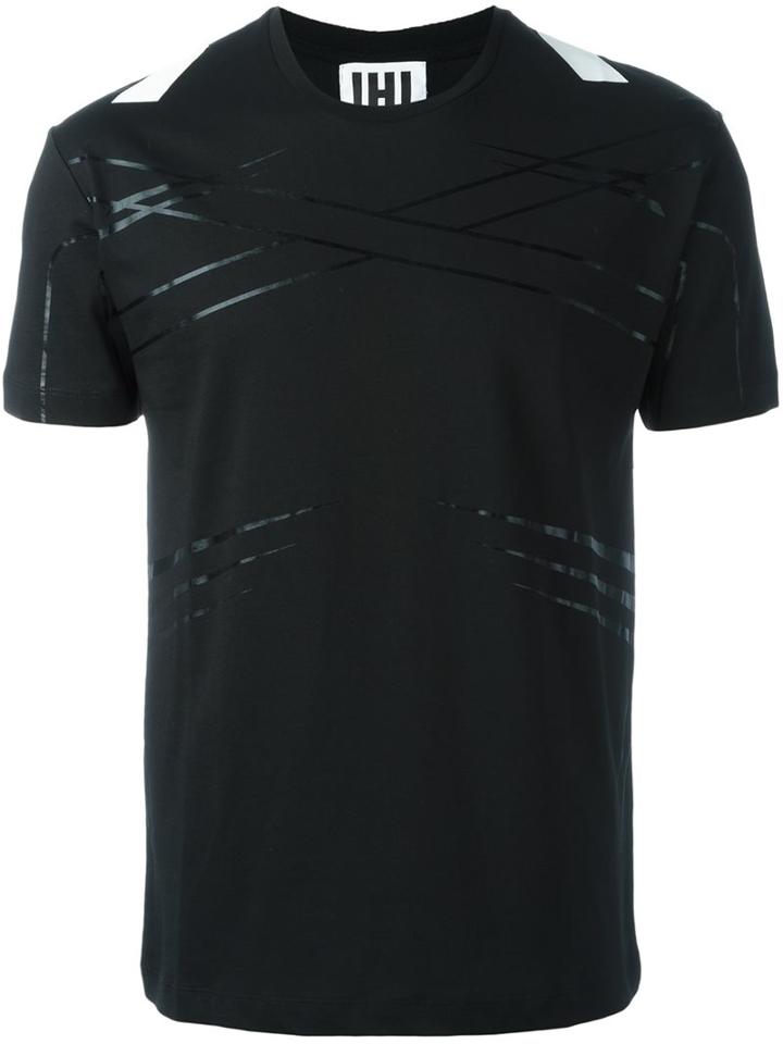 Les Hommes Urban Stripes Detail T-shirt, Men's, Size: Medium, Black, Cotton