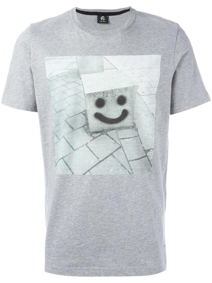 Ps By Paul Smith 'smiley' Print T-shirt, Men's, Size: Xl, Grey, Organic Cotton