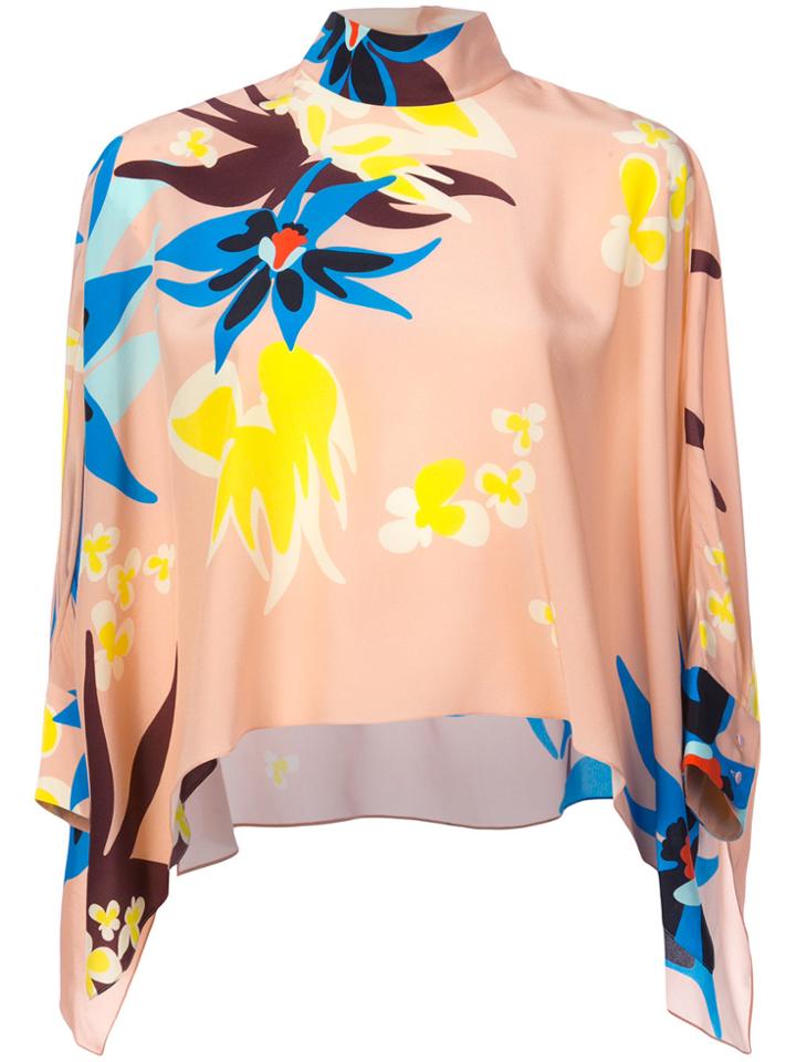 Delpozo Floral Print Flared Blouse - Pink & Purple
