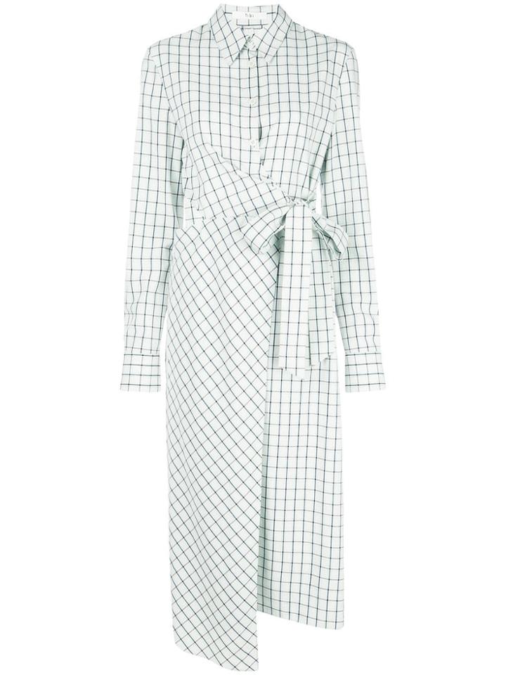 Tibi Elliot Check Wrap Midi Dress - Green