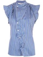 Derek Lam 10 Crosby Short Sleeve Striped Draped Blouse With