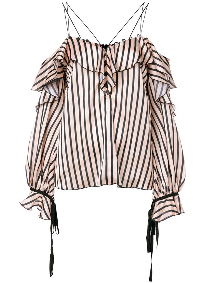 Self-portrait Striped Cold Shoulder Top - Nude & Neutrals