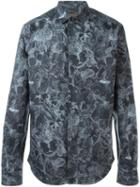 Valentino Butterfly Print Shirt, Men's, Size: 41, Grey, Cotton