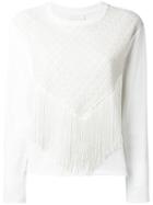 See By Chloé Fringed-front Sweater, Women's, Size: 40, White, Cotton/polyester