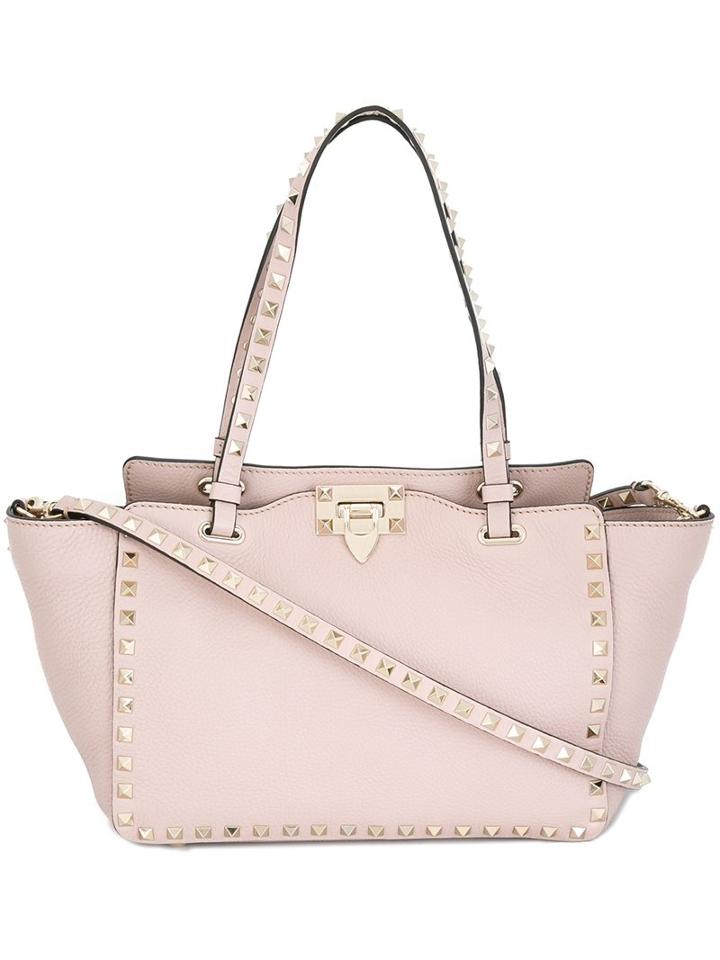 Valentino - 'rockstud' Trapeze Tote - Women - Calf Leather/metal (other) - One Size, Pink/purple, Calf Leather/metal (other)