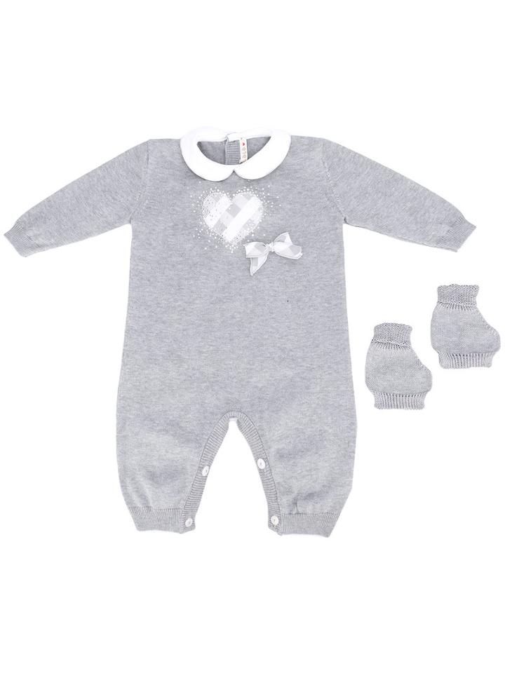 Loredana - Heart Romper - Kids - Cotton - 6 Mth, Grey