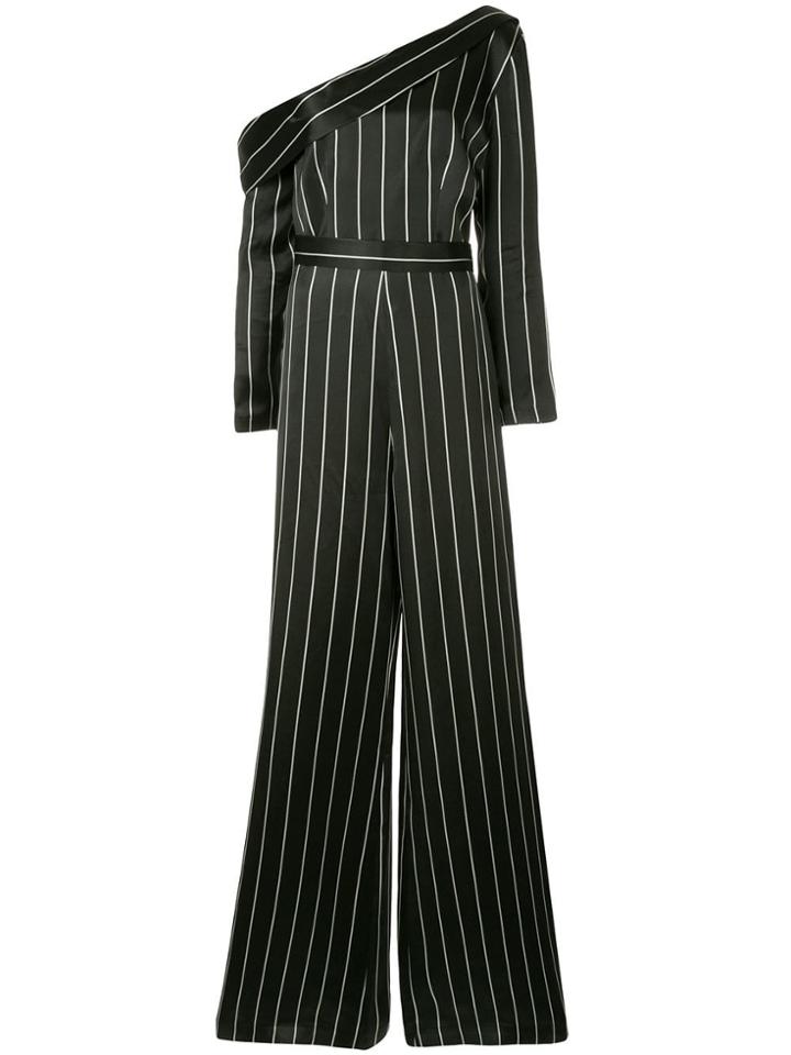 Safiyaa London Pinstriped One-shoulder Jumpsuit - Black
