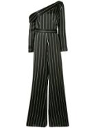 Safiyaa London Pinstriped One-shoulder Jumpsuit - Black