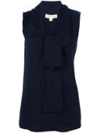 Michael Michael Kors Knot Detail Top, Women's, Size: Large, Blue, Silk/polyester