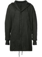 Masnada Creased Long Hooded Jacket - Black