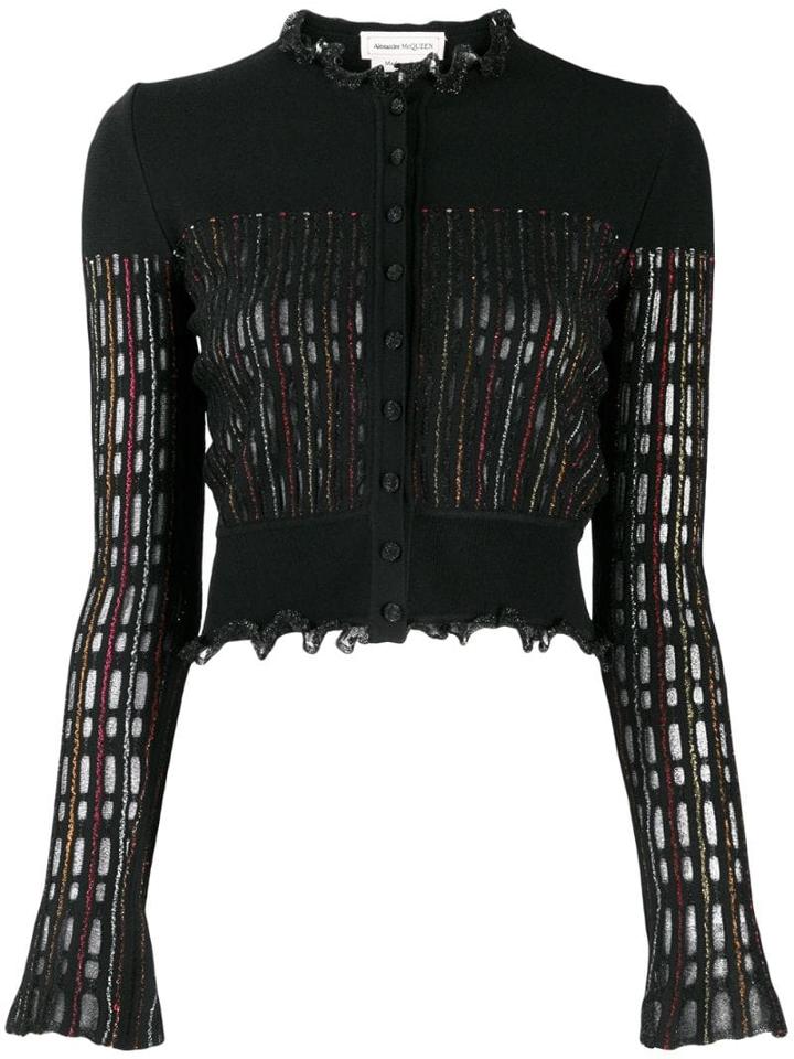 Alexander Mcqueen Metallic-knit Cropped Cardigan - Black