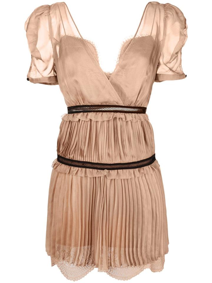 Self-portrait Pleated Mini Dress - Neutrals