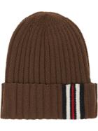 Burberry Icon Stripe Detail Rib Knit Wool Beanie - Brown