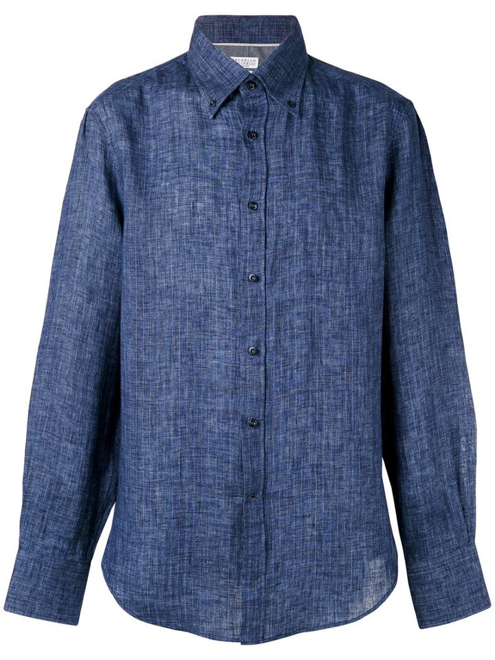 Brunello Cucinelli - Stripe Shirt - Men - Linen/flax - M, Blue, Linen/flax