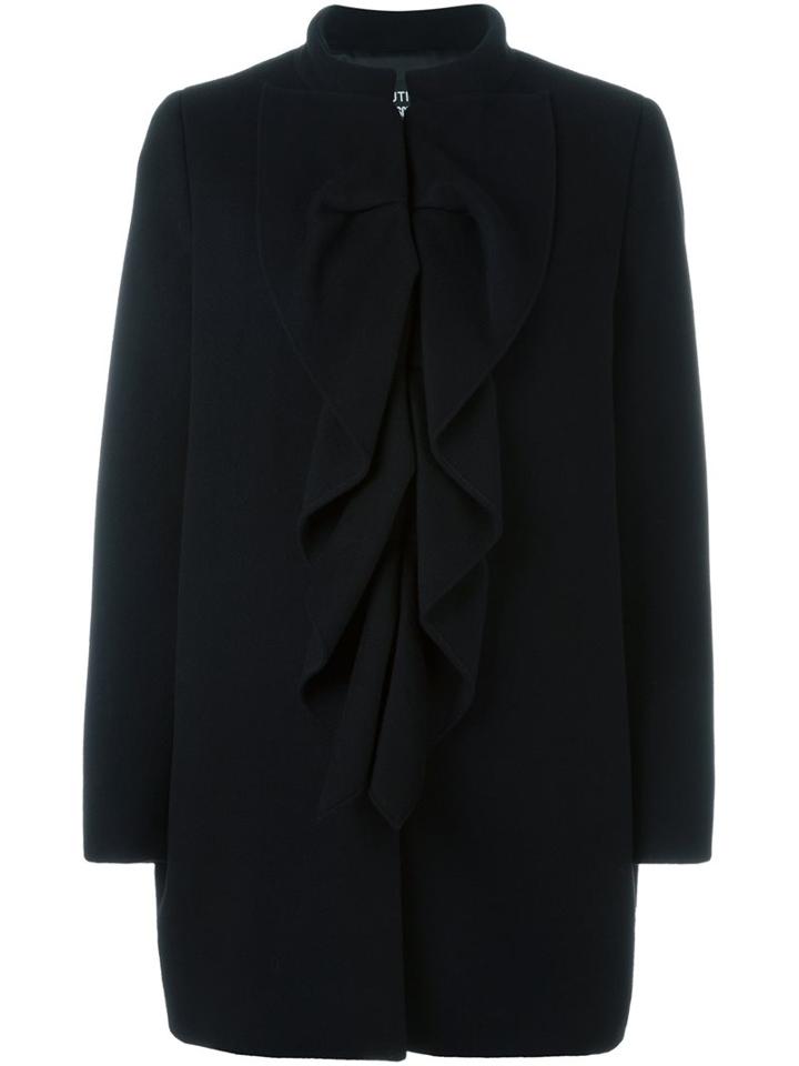 Boutique Moschino Ruffle Detail Coat, Women's, Size: 46, Black, Acetate/rayon/cashmere/virgin Wool