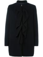 Boutique Moschino Ruffle Detail Coat, Women's, Size: 46, Black, Acetate/rayon/cashmere/virgin Wool