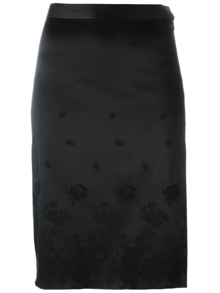 Romeo Gigli Vintage Rose Print Pencil Skirt - Black