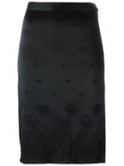 Romeo Gigli Vintage Rose Print Pencil Skirt - Black