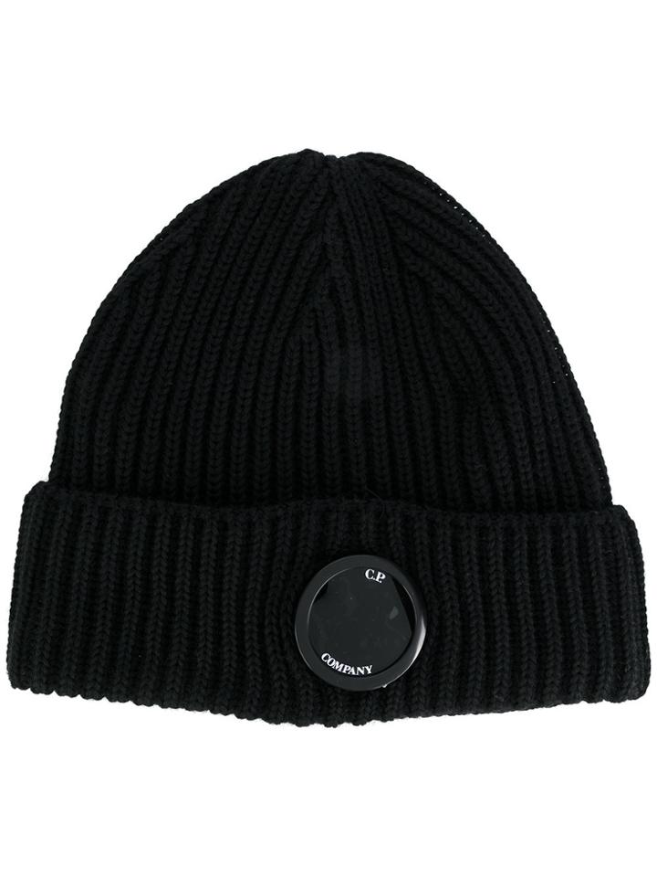 Cp Company Logo Plaque Beanie - Black