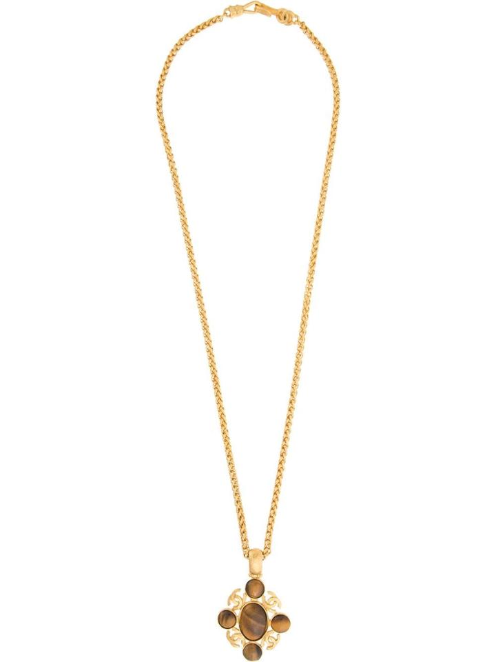 Chanel Pre-owned Logo Oval Pendant Necklace - Metallic