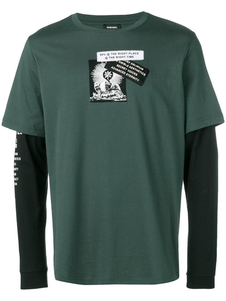 Diesel Layer Effect Longsleeved T-shirt - Green