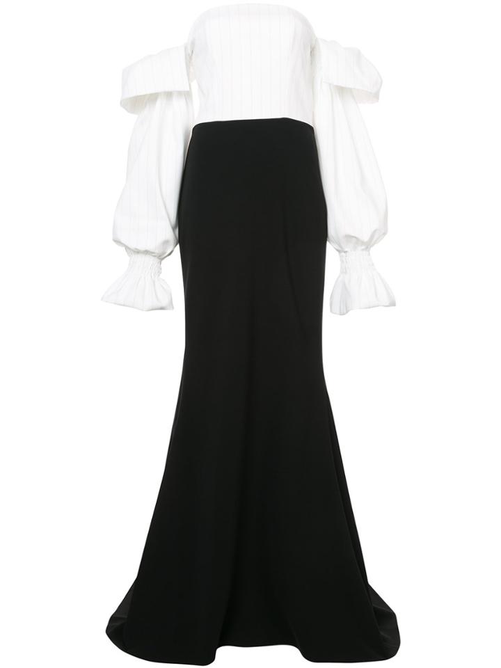 Christian Siriano Bicolour Bardot Gown - White