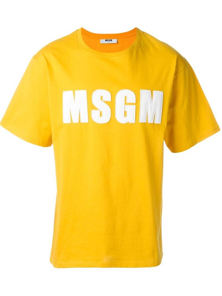 Msgm Logo Patch T-shirt, Men's, Size: Xs, Yellow/orange, Cotton