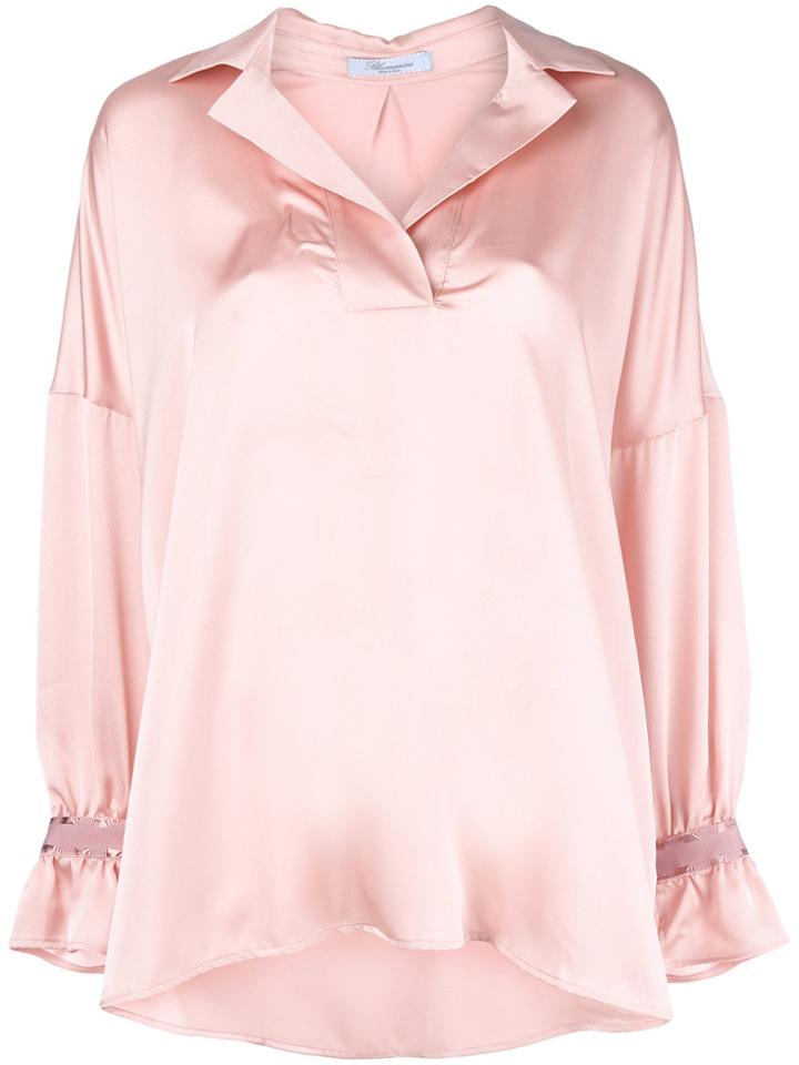 Blumarine Satin Open Collar Blouse - Pink & Purple