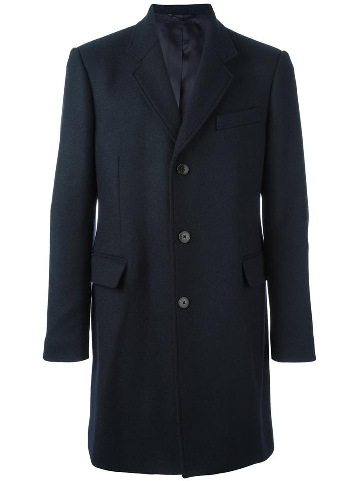 Dondup Flap Pockets Mid Coat, Men's, Size: 54, Blue, Polyamide/viscose/virgin Wool