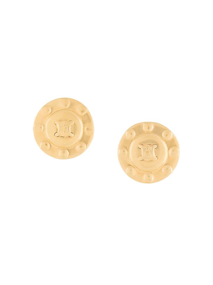 Céline Vintage Round Logo Earrings - Metallic