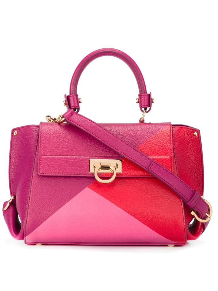 Salvatore Ferragamo Geometric Colourblock Satchel, Women's, Pink/purple, Calf Leather