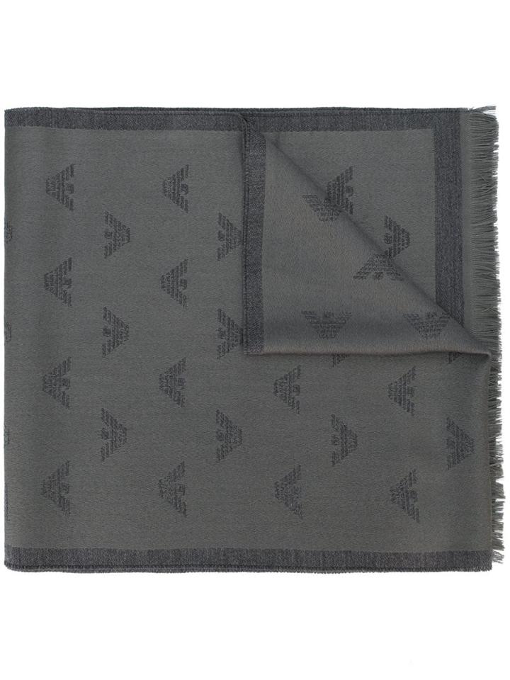 Emporio Armani Logo Intarsia Scarf, Men's, Grey, Wool