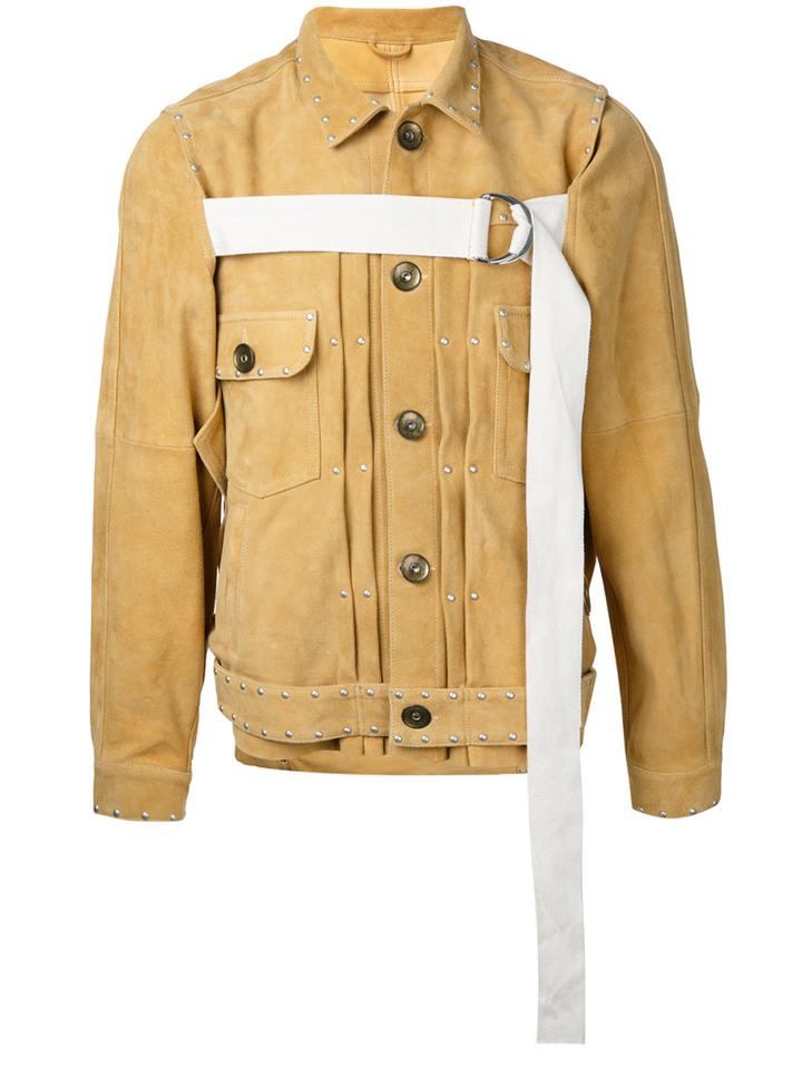 Maison Mihara Yasuhiro Front Strap Buttoned Jacket, Men's, Size: 46, Yellow/orange, Goat Suede